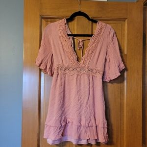 Dusty Rose Pink Baby Doll Dress with Lace Details